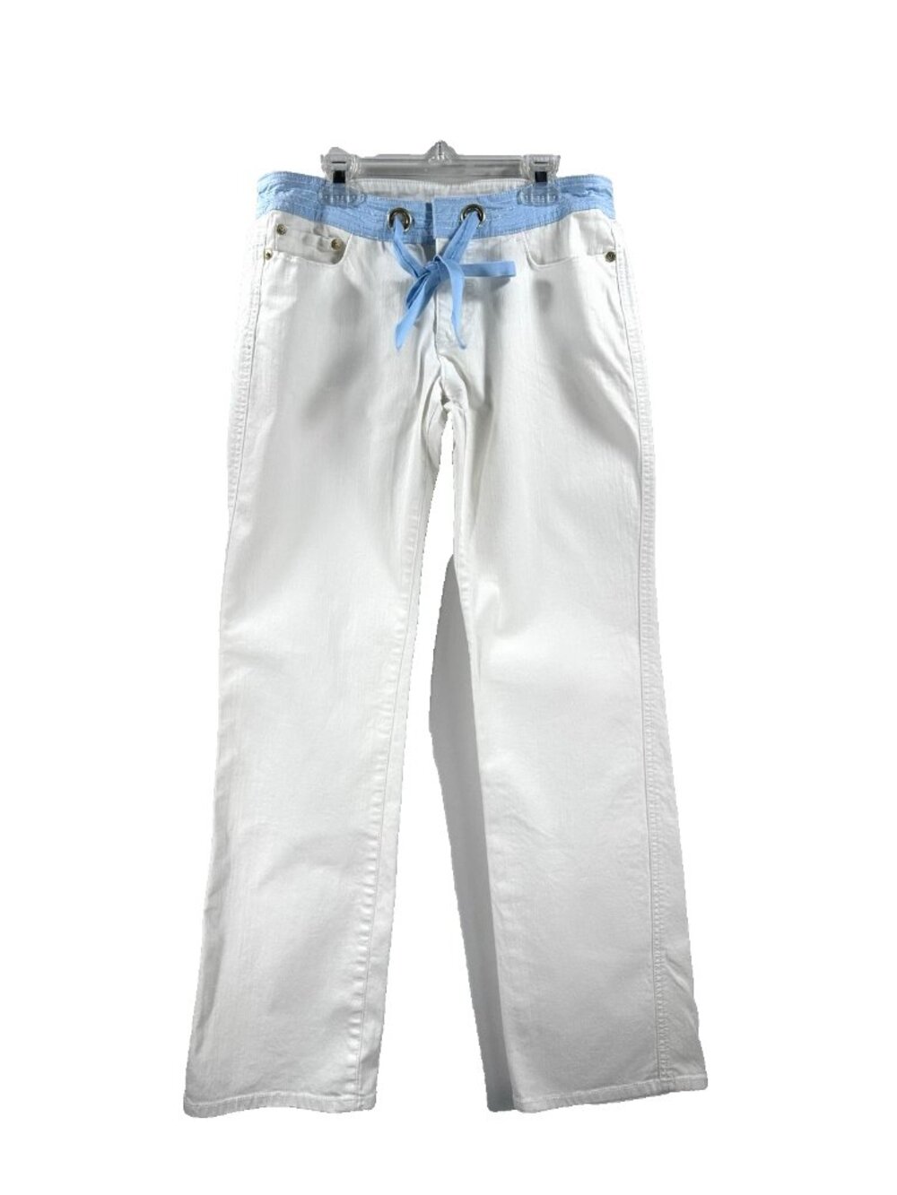 Ecko Red Vintage Juniors White Jeans Baby Blue Drawstring Waist 5-Pocket Size 7